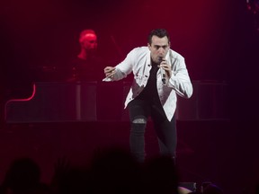Jacob Hoggard, frontman for the rock group Hedley, performs during the band's concert in Halifax on Friday, February 23, 2018.