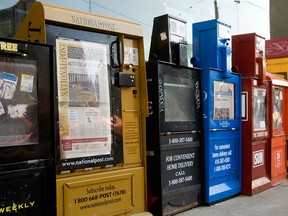 Newspaper boxes are seen on a street in Toronto in a photo taken April 17, 2009.