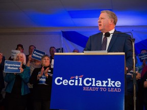 Cape Breton Regional Municipality Mayor Cecil Clarke speaks to supporters as he announces a leadership bid at a campaign launch in North Sydney, N.S. on Feb. 3, 2018.