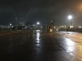 This image provided by KATV shows the exterior of a cosmetics factory near Little Rock, Ark., on Wednesday, Feb. 14, 2018.  Authorities say two people are dead after a shooting that was reported outside  the factory.  North Little Rock Police Sgt. Amy Cooper says officers found two people dead after responding to call about gunshots at about 3 a.m. Wednesday.  (KATV via AP