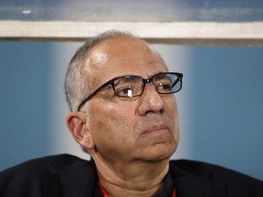FILE - In this Oct. 10, 2017, file photo, Carlos Cordeiro, vice president of U.S. Soccer, watches warmups from the team bench ahead of the start of the U.S.'s final World Cup qualifying match against Trinidad and Tobago at Ato Boldon Stadium in Couva, Trinidad. Cordeiro has been elected president of the U.S. Soccer Federation on Saturday, Feb. 10, 2018, assuming control of an organization that must chart a new course after its men's team failed to qualify for this year's World Cup.