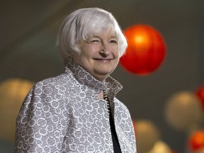 FILE - In this Friday, May 5, 2017, file photo, Federal Reserve Chair Janet Yellen smiles before giving a speech during a conference at Brown University in Providence, R.I. Yellen's last day at the Fed is Friday, Feb. 2, 2018. Then she will start a new job on Monday, Feb. 5 at the Brookings Institution.