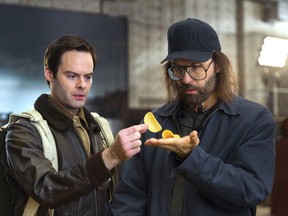 This photo provided by Pringles shows a scene from the company's Super Bowl spot, featuring actors Bill Hader, left, and Sky Elobar. For the 2018 Super Bowl, marketers are paying more than $5 million per 30-second spot to capture the attention of more than 110 million viewers.