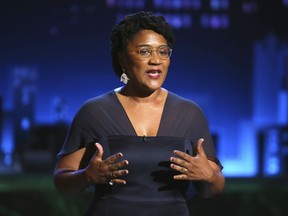 FILE - In this June 11, 2017 file photo, Lynn Nottage introduces a performance by the cast of "Sweat" at the 71st annual Tony Awards in New York. Nottage is among this year's inductees in the American Academy of Arts and Letters. The new members will be formally inducted in May.