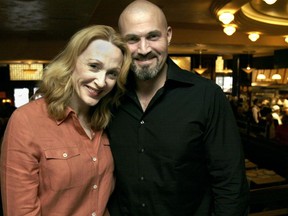 FILE - In this May 18, 2005, file photo, actors Jan Maxwell and Marc Kudisch pose at a midtown restaurant in New York. The two played the villainous Baroness and Baron Bomburst in the Broadway musical "Chitty Chitty Bang Bang." Maxwell's husband, actor and playwright Robert Emmet Lunney, says she died on Sunday, Feb. 11. 2018, following a long battle with cancer. The Broadway star and five-time Tony Award nominee died at her New York home at age 61.