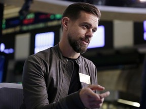 FILE - In this Nov. 19, 2015, file photo, Square CEO Jack Dorsey is interviewed on the floor of the New York Stock Exchange. Twitter CEO Dorsey serves as the head of payments company Square, taking advantage of the companies' close geographical locations to split his time between the two.