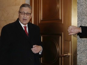 Former New York State Assembly Speaker Sheldon Silver leaves U.S. District Court, Thursday, Feb. 1, 2018 in New York. Silver attended a pretrial hearing in federal court to discuss his retrial. A federal appeals court in July, 2017 overturned Silver's 2015 corruption conviction. Silver had been convicted on charges that he had obtained nearly $4 million in illicit payments in return for taking a series of official actions that benefited others.