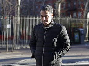 FILE - In this Jan. 31, 2018 file photo, Joseph "Skinny Joey" Merlino enters federal court in New York. On Tuesday Feb. 13, 2018 the jury hears closing statements in the trial of Merlino, a reputed Philadelphia mob boss accused of returning to a life of crime after his release from prison.