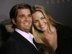 FILE - In a Jan. 17, 2007 file photo, Donald Trump Jr., left, and his wife Vanessa arrive for the Trump Vodka launch party by Drinks America hosted by Donald J. Trump at Les Deux in the Hollywood section of Los Angeles. Donald Trump Jr.'s wife was taken to a New York City hospital as a precaution Monday, Feb. 12, 2018, after she opened an envelope addressed to her husband that contained an unidentified white powder, police said.