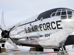 This Wednesday, Jan. 17, 2018 photo shows the results of a restored 1953 Boeing KC-97G Stratofreighter in Cleveland. A convention center in Cleveland says it's turning the Cold War-era aircraft into a stationary restaurant in a bid to attract more visitors with a distinctive dining experience. The I-X Center hopes to renovate the interior of the air tanker into a 50-seat restaurant by 2020.