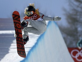 Chloe Kim competes during the women's halfpipe finals at Phoenix Snow Park on Tuesday, Feb. 13, 2018.