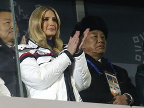 Ivanka Trump, U.S. President Donald Trump's daughter applauds during the closing ceremony of the 2018 Winter Olympics in Pyeongchang, South Korea, Sunday, Feb. 25, 2018. At rear right is Kim Yong Chol, vice chairman of North Korea's ruling Workers' Party Central Committee.
