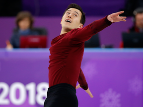 Patrick Chan performs his free skate at the Pyeongchang Olympics on Feb. 17.