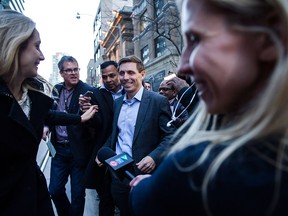 Patrick Brown speaks to media following a meeting at the Ontario Progressive Conservative Party headquarters in Toronto on Friday, Feb. 16, 2018.