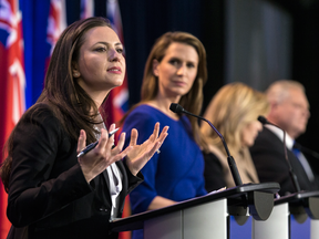 Ontario PC leadership candidate Tanya Granic Allen speaks during a debate in Ottawa on Feb. 28, 2018.