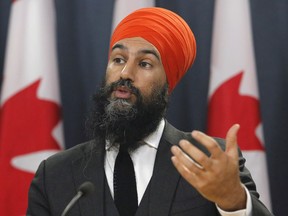 NDP leader Jagmeet Singh speaks at a press conference as he unveils the NDP's top priorities ahead of the federal budget on Tuesday, February 13, 2018.