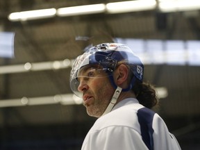 Jaromir Jagr attends a training session with the Kladno Knights hockey club in Kladno, Czech Republic, Thursday, Feb. 1, 2018. NHL great Jaromir Jagr has arrived in his native Czech Republic and signed a deal with a team he owns to finish the season. Wednesday's move comes a couple days after the Calgary Flames placed him on unconditional waivers to terminate his contract.