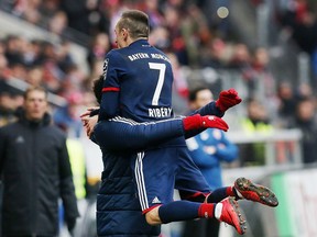 Bayern's Franck Ribery celebrates his side's opening goal during a German first division Bundesliga soccer match between FSV Mainz 05 and Bayern Munich in Mainz, Germany, Saturday, Feb. 3, 2018.