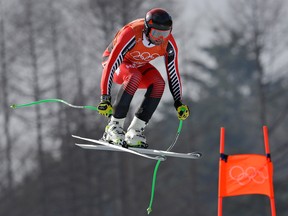 Canada's Manuel Osborne-Paradis competes in men's downhill training at the 2018 Winter Olympics.