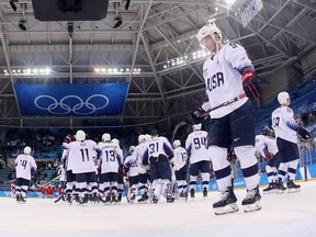 Brian O'Neill of the United States reacts after being defeated 3-2 by the Czech Republic at the Pyeongchang Olympics on Feb. 21, 2018