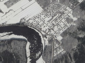 This satellite image from March 6, 2014, shows the banks of the Saint-Francois River in Saint-Joachim-de-Courval, Que., about 110 kilometres northeast of Montreal.