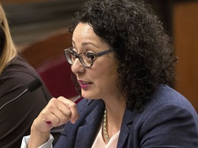 FILE - In this June 22, 2016, file photo, Assemblywoman Cristina Garcia, D-Bell Gardens, speaks at the Capitol in Sacramento, Calif. Garcia, the former head of the California Legislative Women's Caucus and a leading figure in the anti-sexual harassment movement is facing fresh allegations of misconduct in her office just days after she took a leave of absence amid an investigation into alleged groping.
