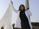 A woman takes part in the White Wednesday hijab protest in Iran.