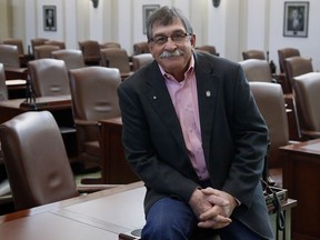 Oklahoma state Rep. Rick West -R-Heavener, poses for a photo in the House chamber at the Capitol in Oklahoma City, Thursday, Feb. 1, 2018. West has introduced a bill requiring certain sex offenders to undergo so-called "chemical castration" as a condition of release.