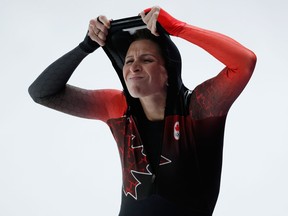 Ivanie Blondin prepares to train during a speed skating training session prior to the Winter Olympics in Gangneung, South Korea, on Feb. 9, 2018