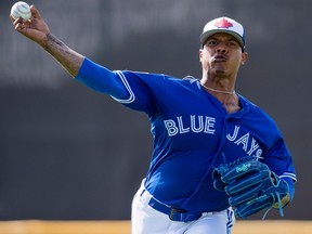 Toronto Blue Jays starting pitcher Marcus Stroman throws at spring training in Dunedin on Feb. 21, 2018