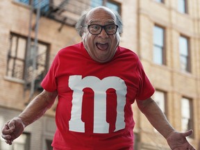 This photo provided by M&M's shows a scene from the company's Super Bowl spot, featuring actor Danny DeVito.