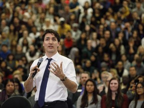 Prime Minister Justin Trudeau takes part in a town hall meeting in Edmonton on Thursday, Feb. 1, 2018.
