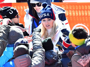 USA's Lindsey Vonn speaks to the press after the Women's Super-G at the Jeongseon Alpine Center.