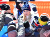 USA’s Lindsey Vonn speaks to the press after the Women’s Super-G at the Jeongseon Alpine Center.