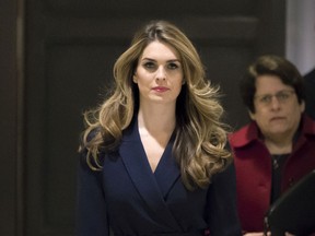In this Feb. 27 2018 photo, White House Communications Director Hope Hicks, one of President Trump's closest aides and advisers, arrives to meet behind closed doors with the House Intelligence Committee, at the Capitol in Washington.