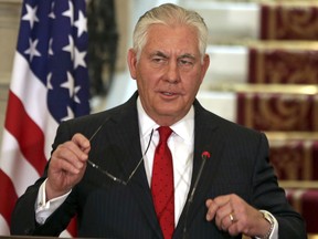 In this Feb. 12, 2018, photo, Secretary of State Rex Tillerson, speaks in Cairo, Egypt. Despite repeated threats to punish countries that don't agree with U.S. Mideast policy, the Trump administration is set to boost aid to Jordan by more than a billion dollars over the next five years. Tillerson and Jordan's foreign minister will sign the aid agreement in Amman on Wednesday, according to the officials who were not authorized to preview the announcement and spoke on condition of anonymity.