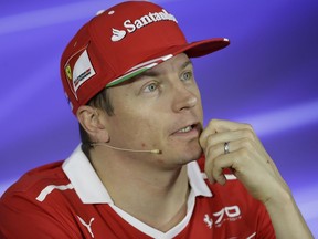 FILE -  In this Thursday, Nov. 9, 2017 file photo Ferrari driver Kimi Raikkonen, of Finland, attends a press conference ahead of Sunday's Formula One Brazilian Grand Prix, at the Interlagos racetrack, in Sao Paulo, Brazil. Ferrari has paid special attention to aerodynamics for its new Formula One car, the SF71H model presented in Maranello, Italy, Thursday Feb. 22, 2018 in an attempt to keep up with rival Mercedes on high-speed circuits.