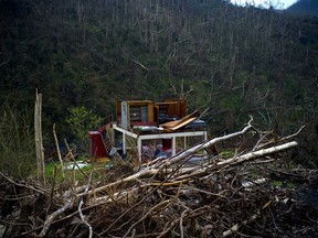 FILE - In this Saturday, Sept. 30, 2017 file photo, the foundation of a heavily damaged house stands amid broken trees in the mountains after the passing of Hurricane Maria in the San Lorenzo neighborhood of Morovis, Puerto Rico. Puerto Rico's governor Ricardo Rossello said Thursday, Feb. 22, 2018, that experts at George Washington University will lead an in-depth review to determine the number of deaths caused by Hurricane Maria amid accusations that the U.S. territory has undercounted the toll.