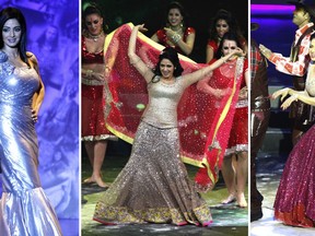 In this combination of file photos taken on Sept. 21, 2010 in Mumbai, left, and July 6, 2013 in Macau, center and right, Bollywood actor Sridevi performs on stage. In a country where movies are almost a religion and movie stars almost deities, it could be treacherous to pick Sridevi's best movies. No matter which you choose, millions of fans will disagree, many angrily. Plus, there are more than 150 movies to choose from, in at least six languages, over almost four decades. As thousands of grieving fans gathered in Mumbai on Wednesday, Feb. 28, 2018,  to pay respects to Sridevi, the iconic Bollywood actress who drowned accidentally in a Dubai hotel bathtub over the weekend.