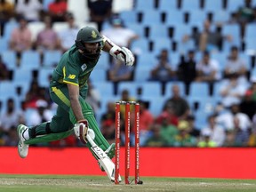 South Africa's batsman Hashim Amla survives a run out during the second One Day International cricket match between South Africa and India at Centurion Park in Pretoria, South Africa, Sunday, Feb. 4, 2018.
