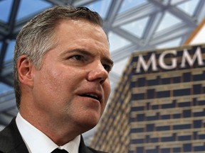 James Murren, chairman and CEO of MGM Resorts International speaks during an interview in Macau Tuesday, Feb.13, 2018. MGM Resorts is opening a lavish multibillion-dollar casino resort in Macau, in the latest big bet by foreign gambling companies on the southern Chinese gambling haven.