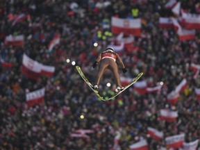 Poland's  Kamil Stoch competes during the first run of the men's ski jumping World Cup event in Willingen, Germany, Saturday, Feb. 3, 2018.