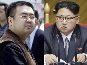 Kim Jong Nam, left, the estranged half-brother of North Korean leader Kim Jong Un, in Narita, Japan, on May 4, 2001, and North Korean leader Kim Jong Un on May 9, 2016, in Pyongyang.