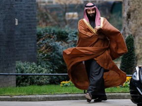 In this file photo taken on March 7, 2018 Saudi Arabia's Crown Prince Mohammed bin Salman arrives for talks at 10 Downing Street, in central London.