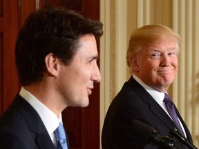 Prime Minister Justin Trudeau and U.S. President Donald Trump take part in a joint press conference at the White House in Washington, D.C.