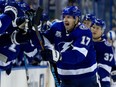 Alex Killorn of the Lightning celebrates a goal during a game against the Toronto Maple Leafs on Tuesday night at Amalie Arena in Tampa, Fla.