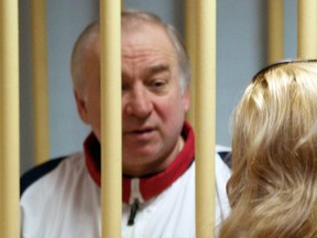 Former Russian military intelligence colonel Sergei Skripal attends a hearing at the Moscow District Military Court in Moscow on August 9, 2006. Scripal has been living in Britain since a high-profile spy swap in 2010.