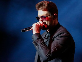Robin Thicke performs during the Grammy Park Festival at Kings Theatre in Brooklyn, New York in 2016.