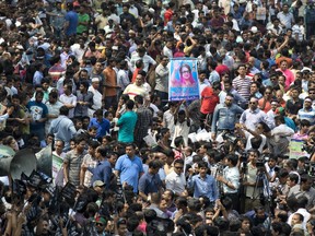 Supporters of Bangladesh Nationalist Party (BNP) listen to the speech of their leader during a demonstration in Dhaka, Bangladesh, Thursday, March 8, 2018. The supporters were demanding the release of Bangladesh's former prime minister and their party chairperson Khaleda Zia, who was convicted on Feb. 8 of misusing power in embezzling about $250,000 in donations meant for an orphanage trust established when she first became prime minister in 1991.