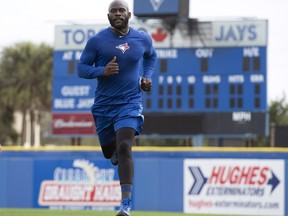 Toronto Blue Jays outfielder Anthony Alford runs during spring training in Dunedin, Fla., on Feb. 13.